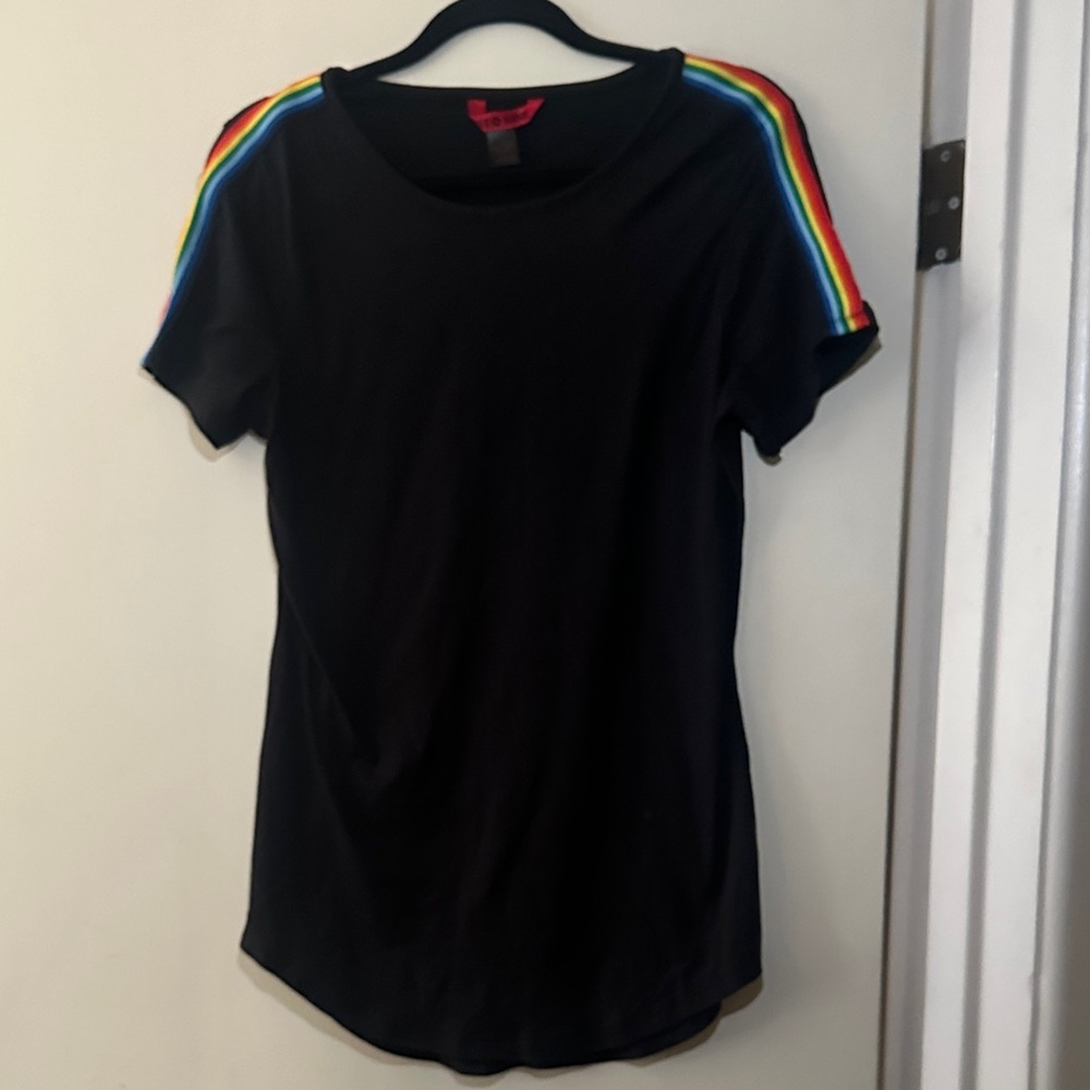 Hot Kiss Black Tee with Rainbow Stripes
